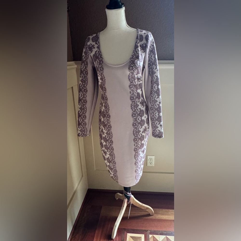 Kardashian Kollection Lavender Lace Long Sleeve Dress